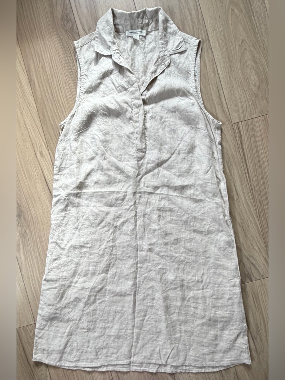 Beach Lunch Lounge 100% Linen Sleeveless Dress Sz S POCKETS